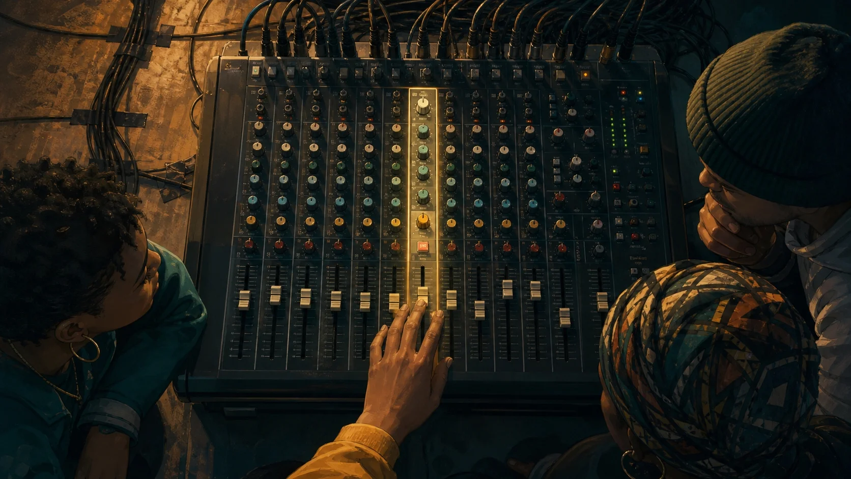 A mixer channel: gain, EQ, mute, fader