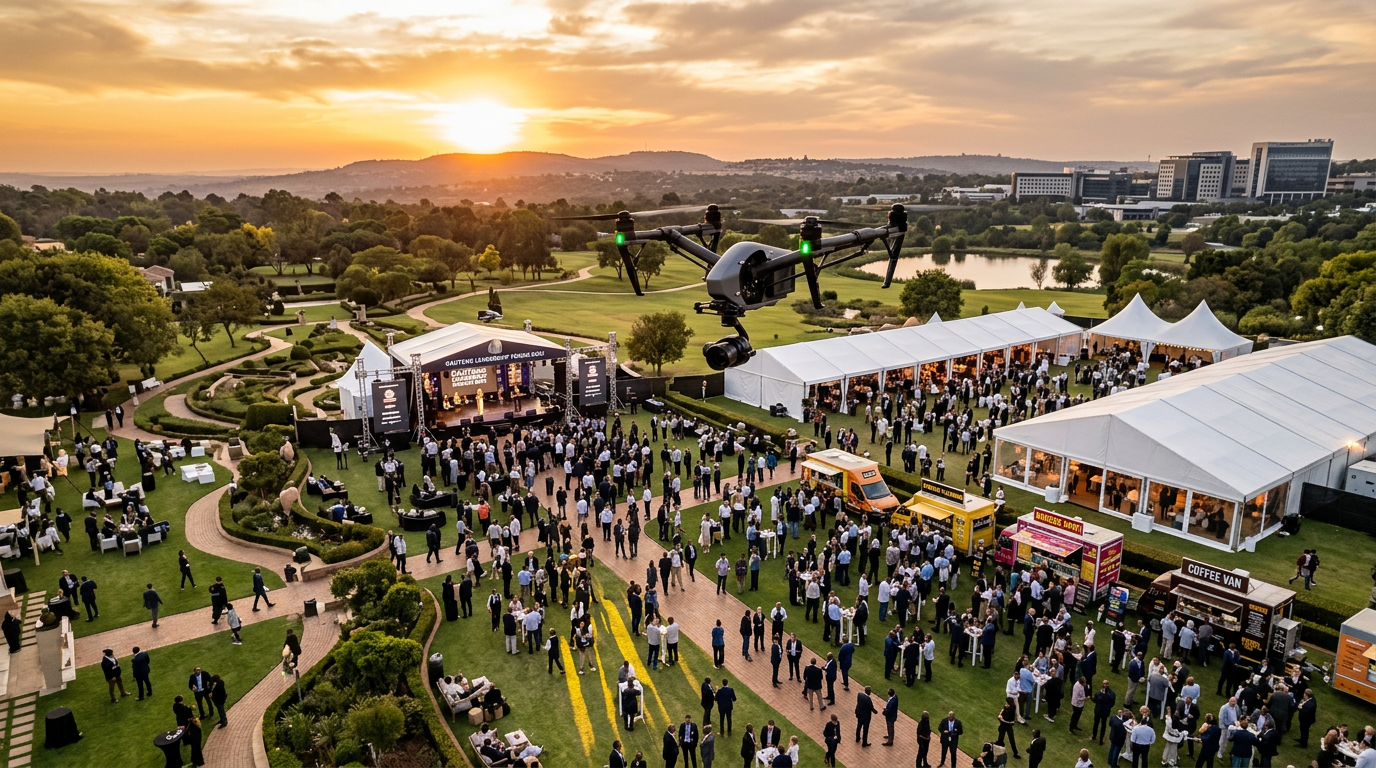 Drone capturing an aerial view of an outdoor event