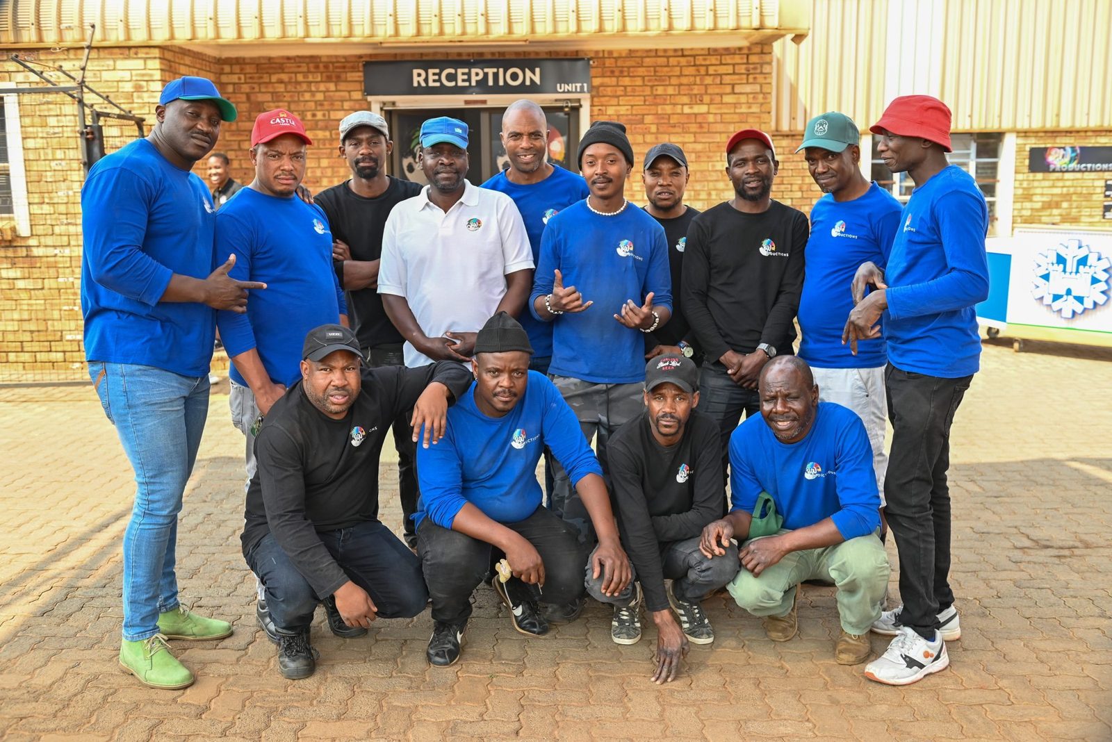 B&W Productions crew on site in blue crew shirts