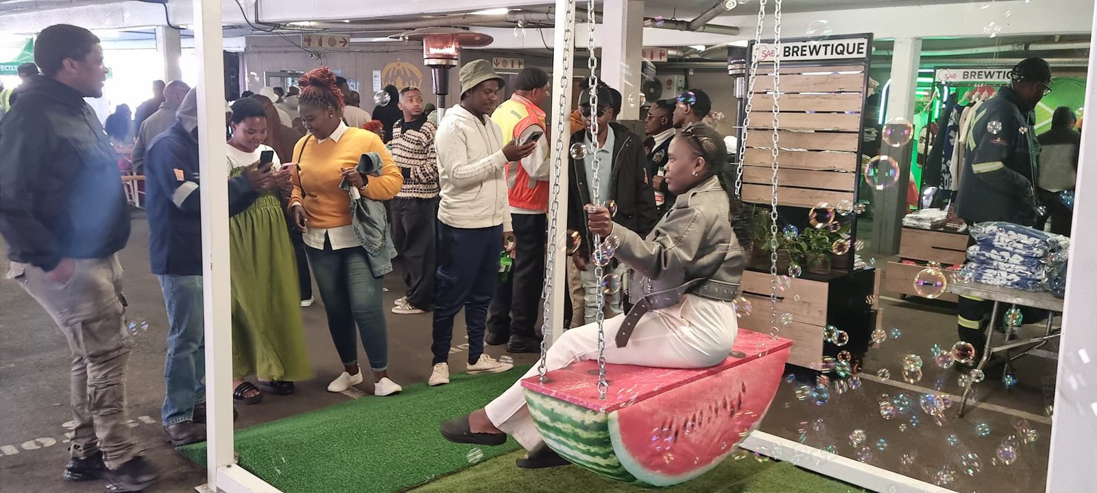 Swing brand activation with a crowd of guests