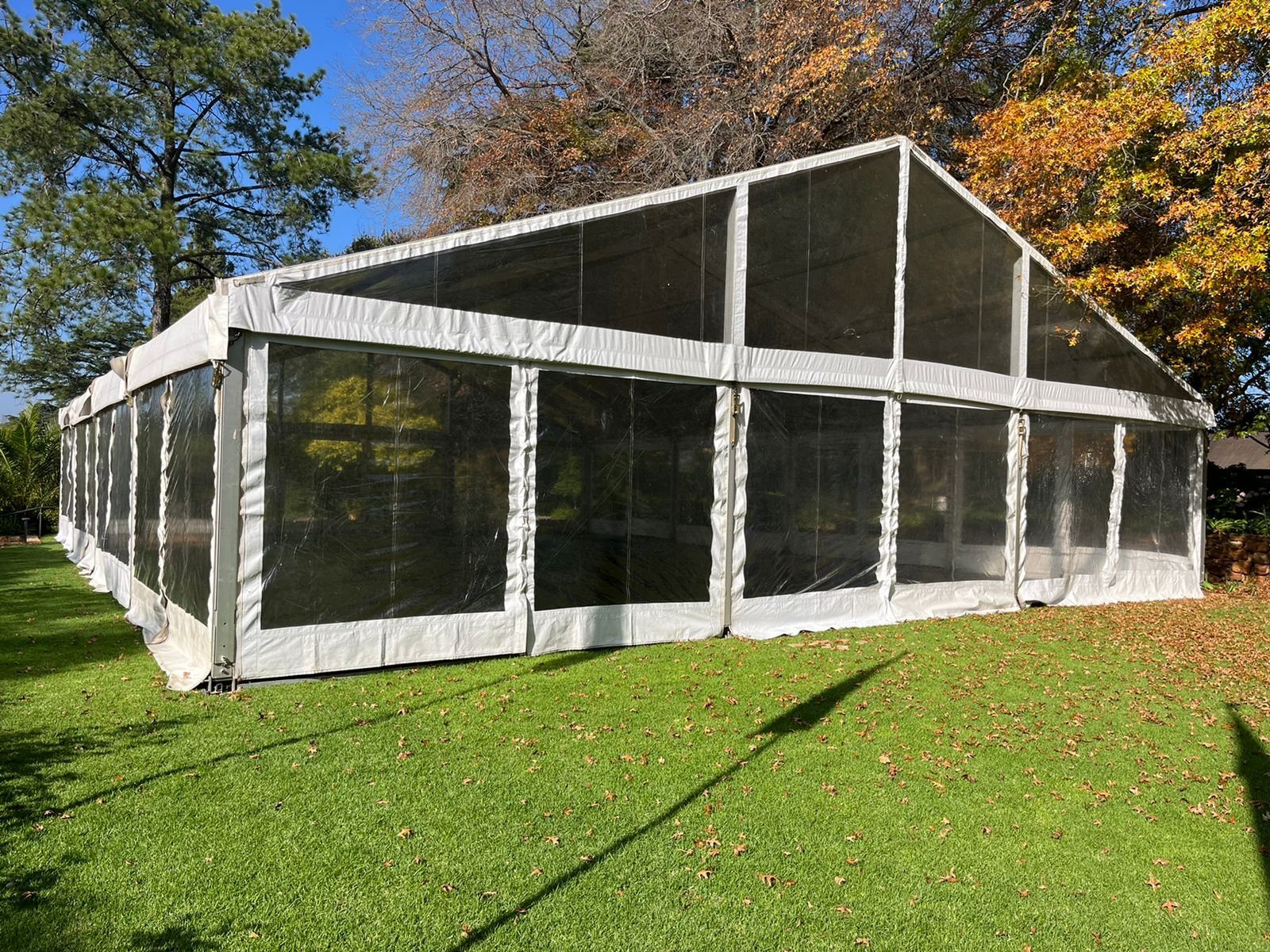 Clear-span marquee set up on a lawn