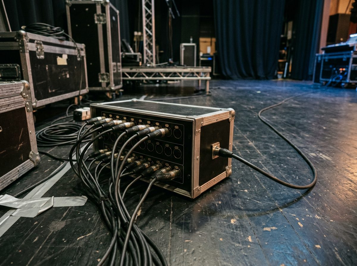 Digital stage box with XLR inputs and one network cable to the desk